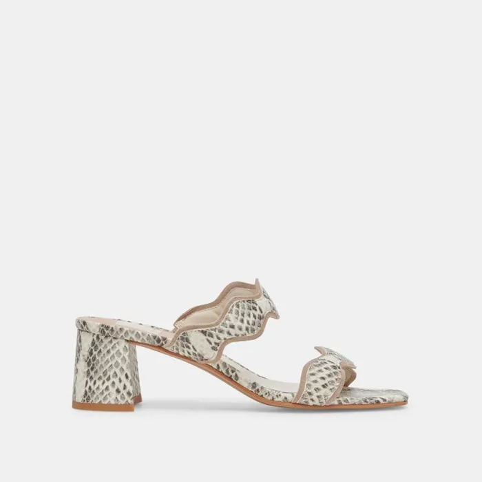 Dolce Vita Ilva Mid Heels Grey White Embossed Leather Women Heels