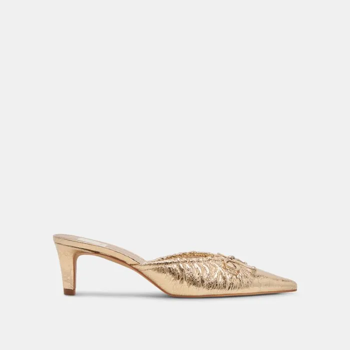 Dolce Vita Kairi Mid Heels Gold Distressed Leather Women Heels
