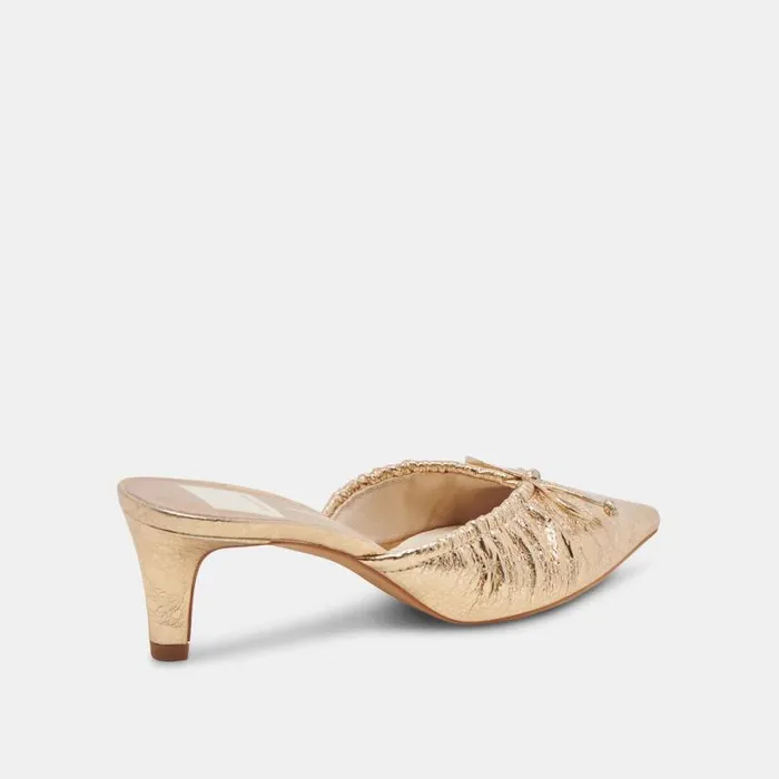 Dolce Vita Kairi Mid Heels Gold Distressed Leather Women Heels
