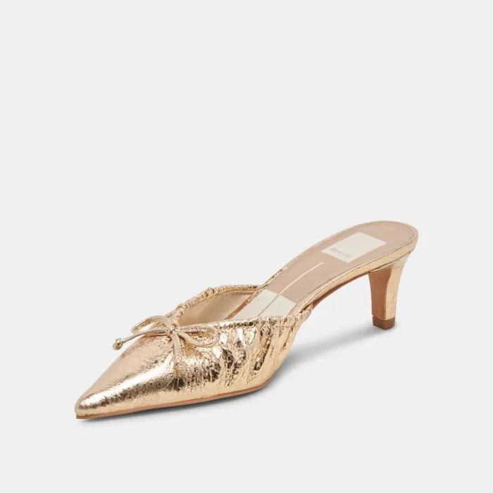 Dolce Vita Kairi Mid Heels Gold Distressed Leather Women Heels