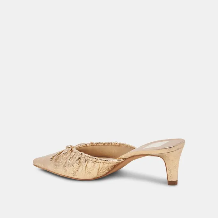 Dolce Vita Kairi Mid Heels Gold Distressed Leather Women Heels