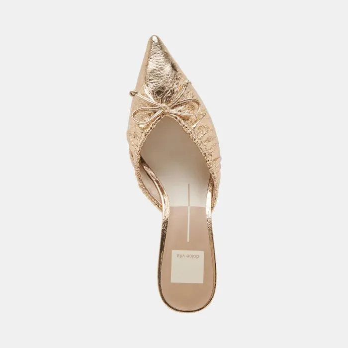 Dolce Vita Kairi Mid Heels Gold Distressed Leather Women Heels