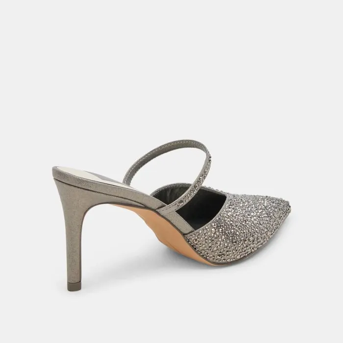 Dolce Vita Kanika Crystal Heels Gunmetal Fabric Women Mules and Clogs