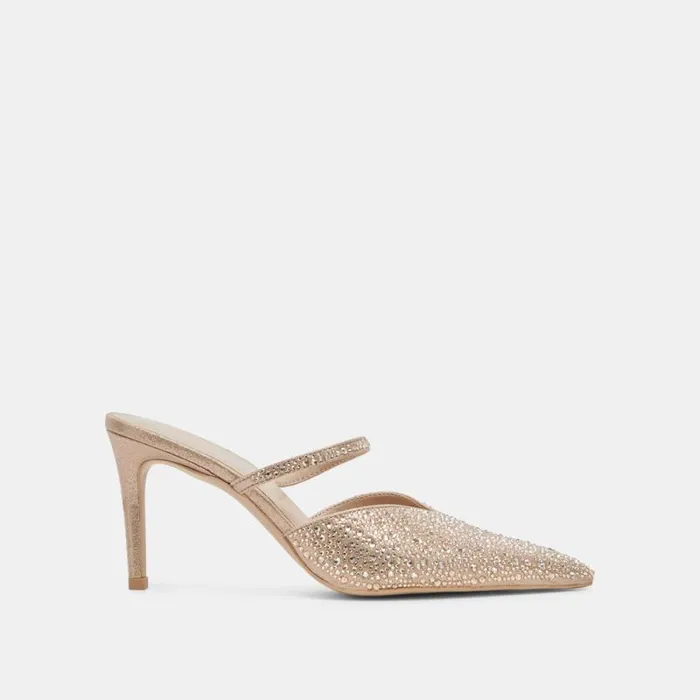 Dolce Vita Kanika Crystal Heels Light Gold Fabric Women Heels
