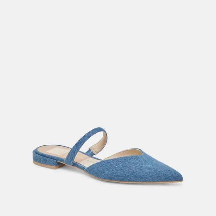 Dolce Vita Kanika Flats Blue Denim Women Mules and Clogs