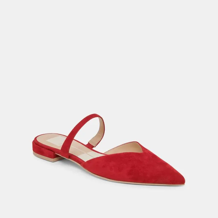 Dolce Vita Kanika Flats Crimson Suede Women Mules and Clogs