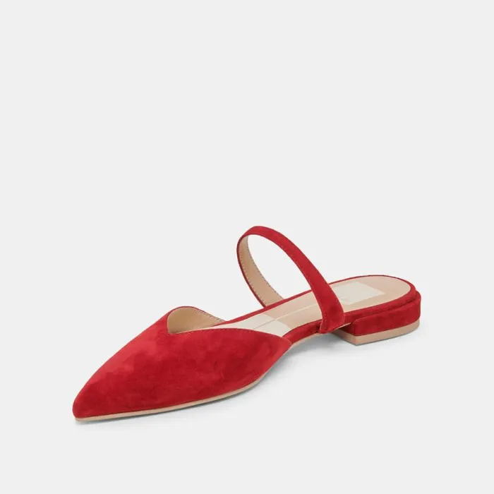 Dolce Vita Kanika Flats Crimson Suede Women Mules and Clogs