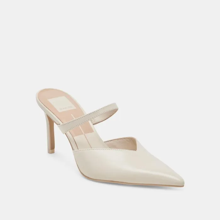 Dolce Vita Kanika Heels White Crinkle Patent Women Mules and Clogs