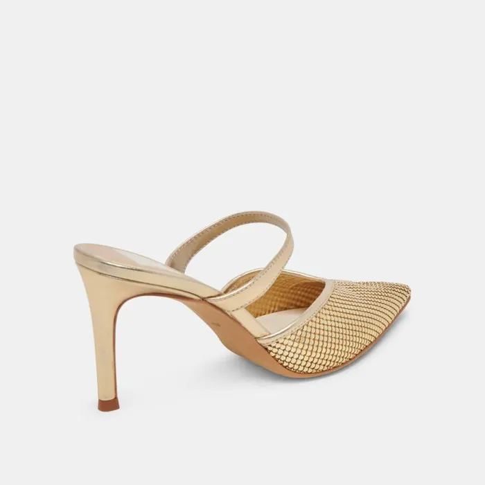 Dolce Vita Kanika Mesh Heels Gold Metallic Mesh Women Mules and Clogs