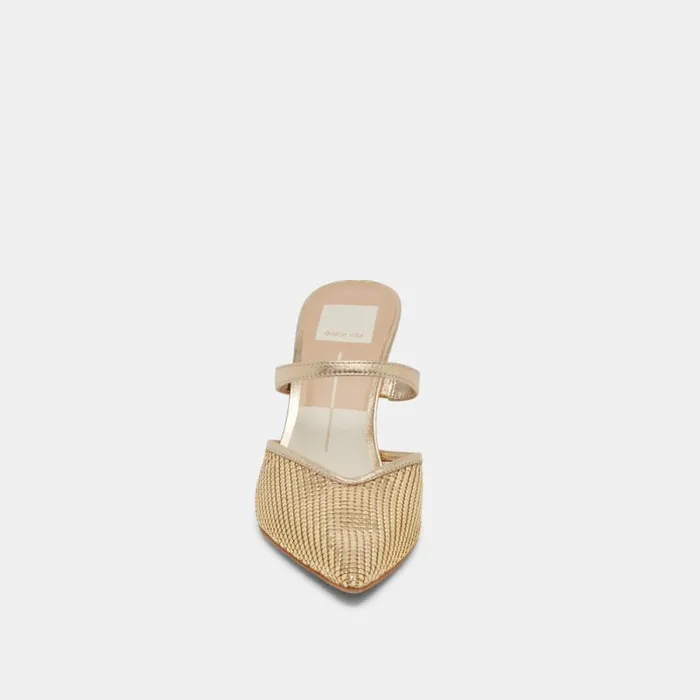 Dolce Vita Kanika Mesh Heels Gold Metallic Mesh Women Mules and Clogs