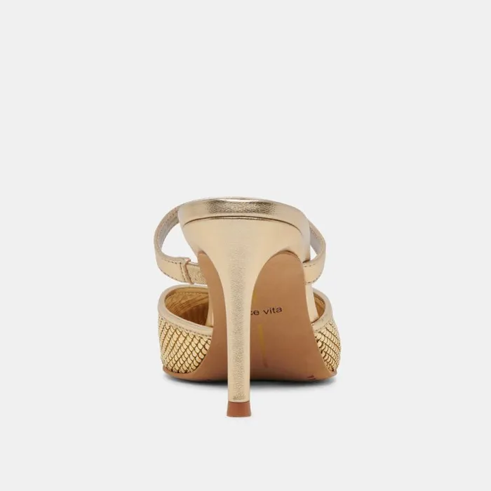 Dolce Vita Kanika Mesh Heels Gold Metallic Mesh Women Mules and Clogs