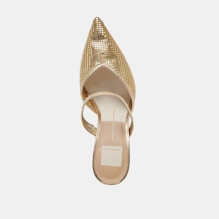 Dolce Vita Kanika Mesh Heels Gold Metallic Mesh Women Mules and Clogs