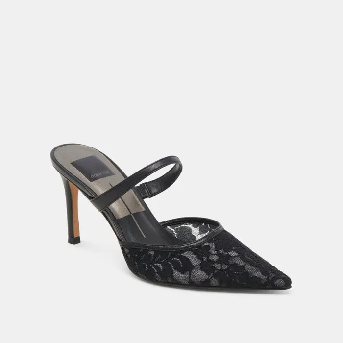 Dolce Vita Katik Heels Black Floral Lace Women Heels