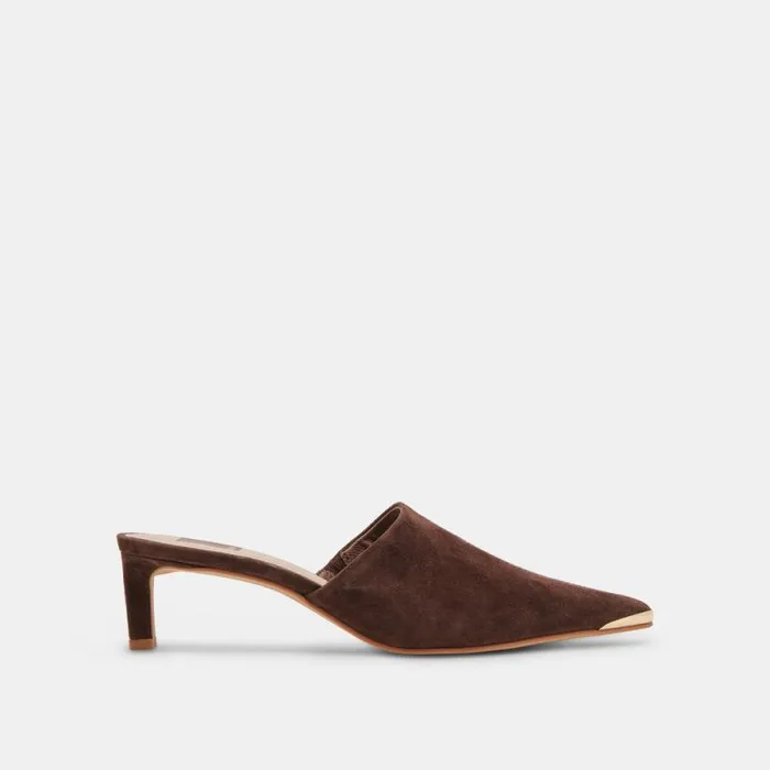 Dolce Vita Lexy Heels Dk Brown Suede Women Mules and Clogs