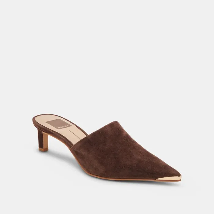 Dolce Vita Lexy Heels Dk Brown Suede Women Mules and Clogs