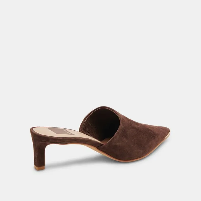 Dolce Vita Lexy Heels Dk Brown Suede Women Mules and Clogs