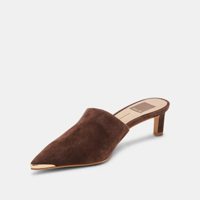 Dolce Vita Lexy Heels Dk Brown Suede Women Mules and Clogs