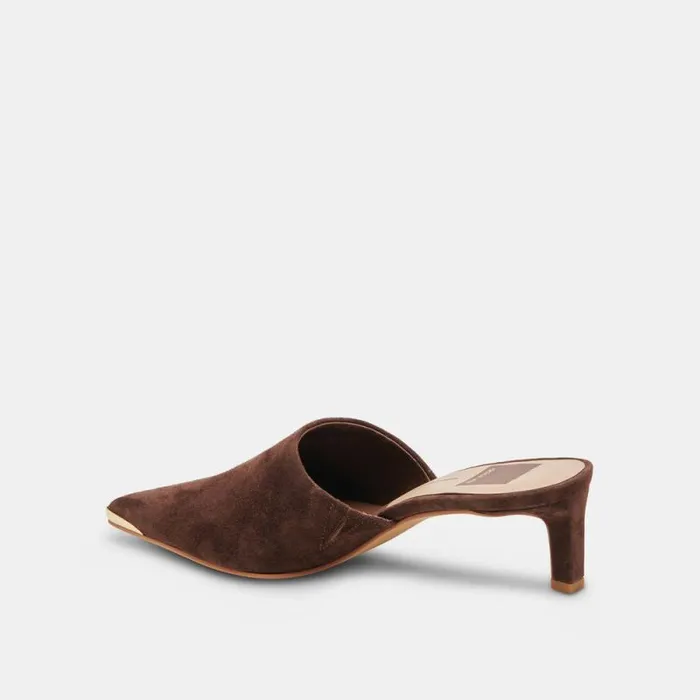 Dolce Vita Lexy Heels Dk Brown Suede Women Mules and Clogs