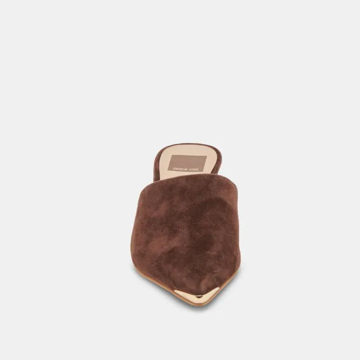 Dolce Vita Lexy Heels Dk Brown Suede Women Mules and Clogs