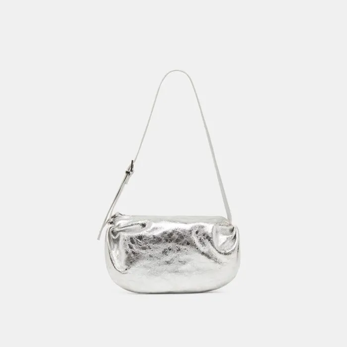 Dolce Vita Livi Shoulder Bag Silver Distressed Leather Women Handbags
