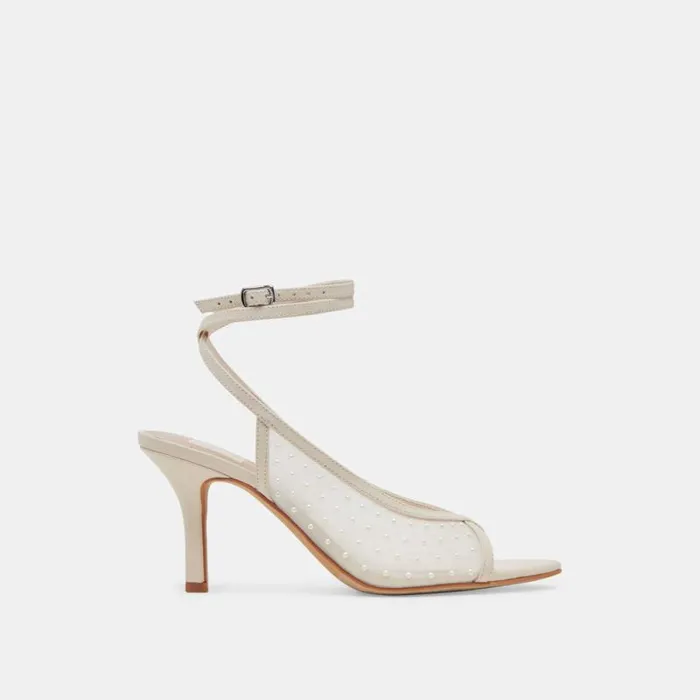 Dolce Vita Missy Pearl Heels Ivory Mesh Women Heels
