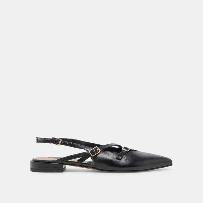Dolce Vita Pamla Flats Black Crinkle Patent Women Flats and Loafers