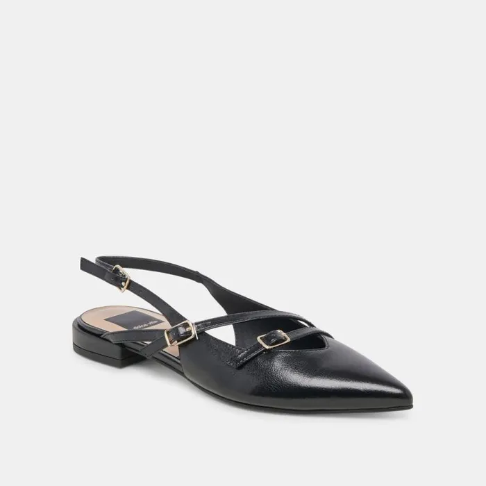Dolce Vita Pamla Flats Black Crinkle Patent Women Flats and Loafers