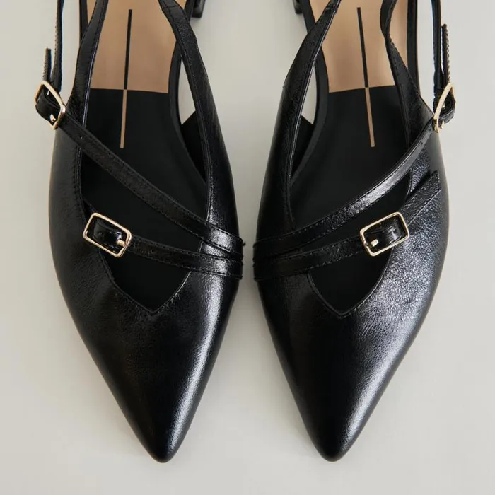 Dolce Vita Pamla Flats Black Crinkle Patent Women Flats and Loafers
