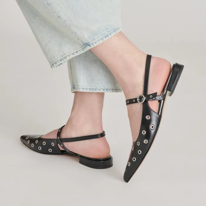Dolce Vita Penney Stud Flats Midnight Crinkle Patent Women Flats and Loafers