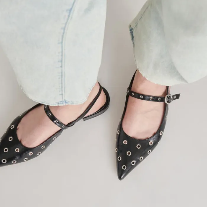 Dolce Vita Penney Stud Flats Midnight Crinkle Patent Women Flats and Loafers