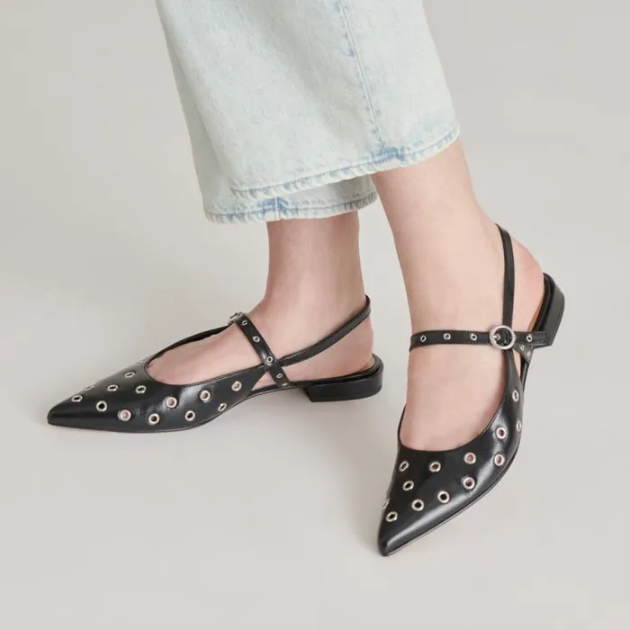 Dolce Vita Penney Stud Flats Midnight Crinkle Patent Women Flats and Loafers