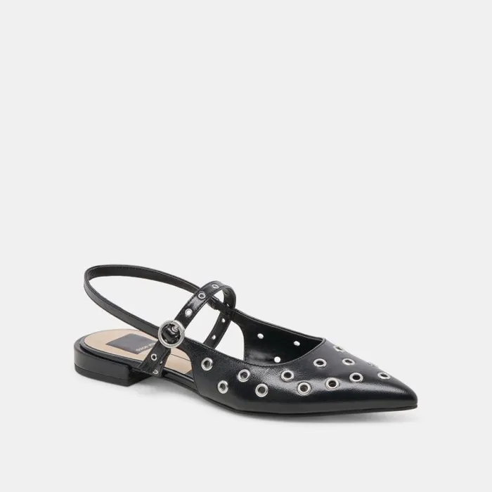 Dolce Vita Penney Stud Flats Midnight Crinkle Patent Women Flats and Loafers
