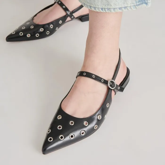Dolce Vita Penney Stud Flats Midnight Crinkle Patent Women Flats and Loafers