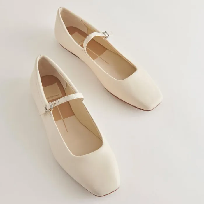 Dolce Vita Reyes Ballet Flats Ivory Leather Women Flats and Loafers