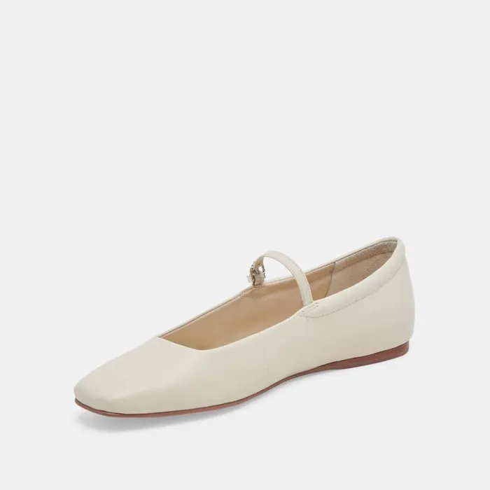 Dolce Vita Reyes Ballet Flats Ivory Leather Women Flats and Loafers