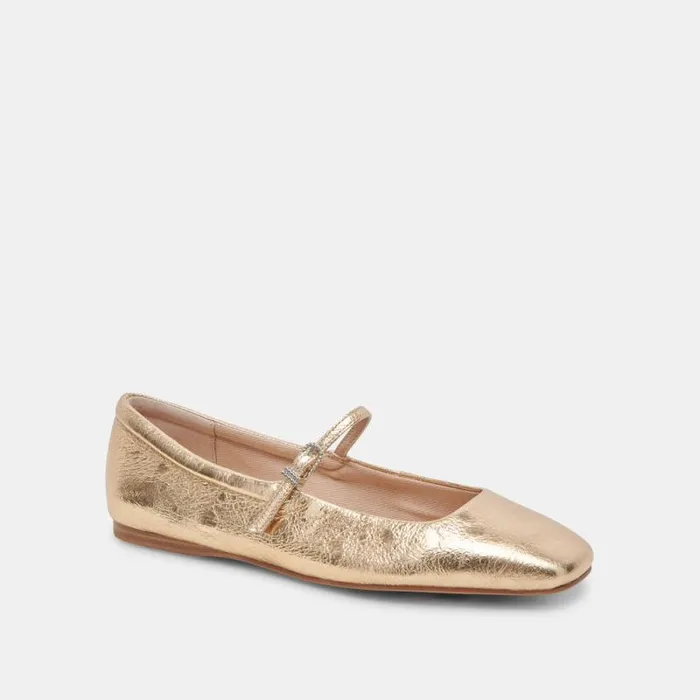Dolce Vita Reyes Wide Ballet Flats Gold Distressed Leather Women Flats and Loafers