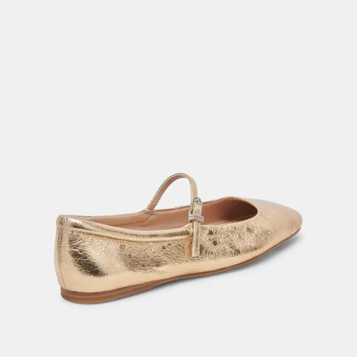 Dolce Vita Reyes Wide Ballet Flats Gold Distressed Leather Women Flats and Loafers