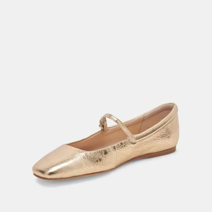 Dolce Vita Reyes Wide Ballet Flats Gold Distressed Leather Women Flats and Loafers