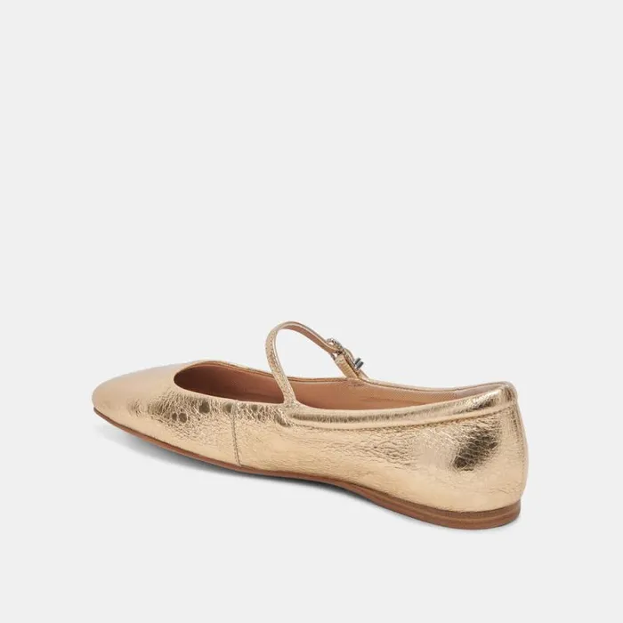 Dolce Vita Reyes Wide Ballet Flats Gold Distressed Leather Women Flats and Loafers