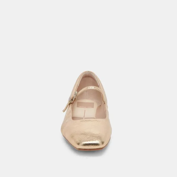 Dolce Vita Reyes Wide Ballet Flats Gold Distressed Leather Women Flats and Loafers