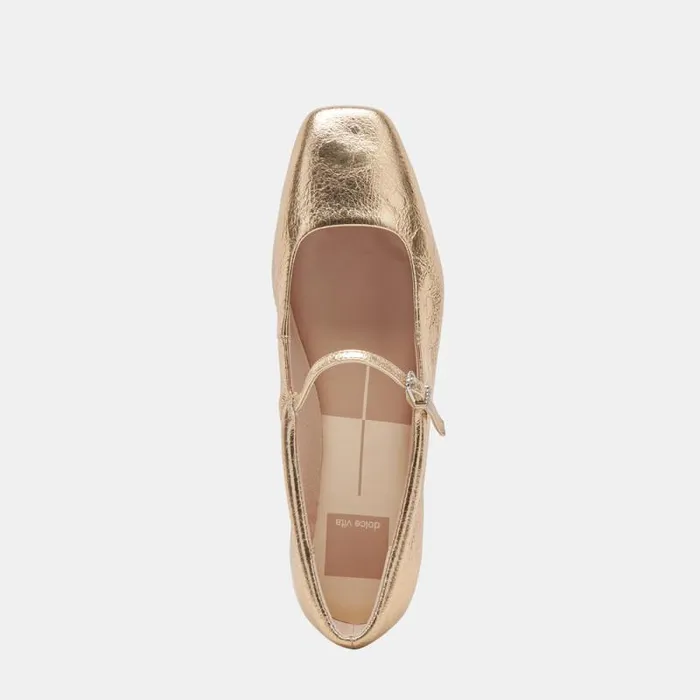 Dolce Vita Reyes Wide Ballet Flats Gold Distressed Leather Women Flats and Loafers