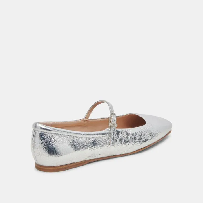 Dolce Vita Reyes Wide Ballet Flats Silver Distressed Leather Women Flats and Loafers