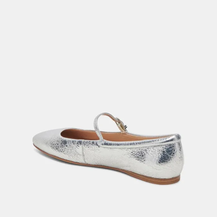 Dolce Vita Reyes Wide Ballet Flats Silver Distressed Leather Women Flats and Loafers