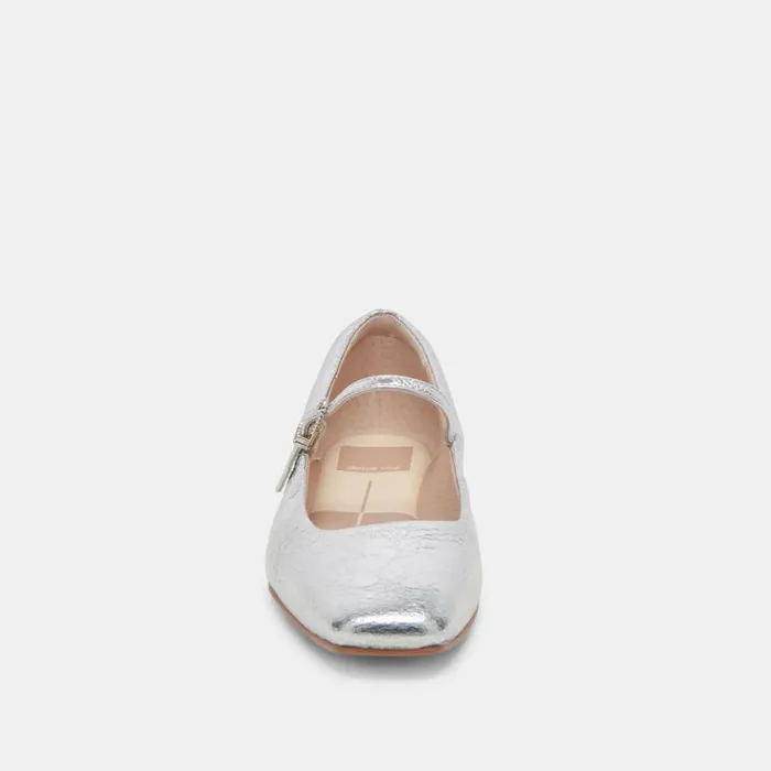 Dolce Vita Reyes Wide Ballet Flats Silver Distressed Leather Women Flats and Loafers