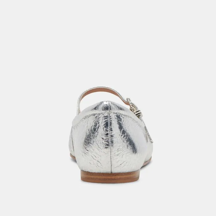 Dolce Vita Reyes Wide Ballet Flats Silver Distressed Leather Women Flats and Loafers