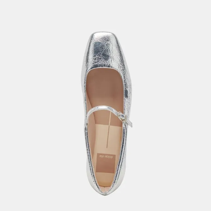 Dolce Vita Reyes Wide Ballet Flats Silver Distressed Leather Women Flats and Loafers