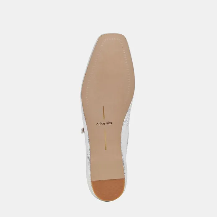 Dolce Vita Reyes Wide Ballet Flats Silver Distressed Leather Women Flats and Loafers