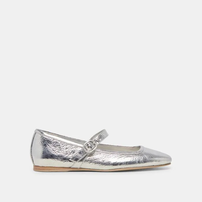 Dolce Vita Rodni Ballet Flats Silver Distressed Leather Women Flats and Loafers Dolce Vita Rodni Ballet Flats Silver Distressed Leather Women Flats and Loafers