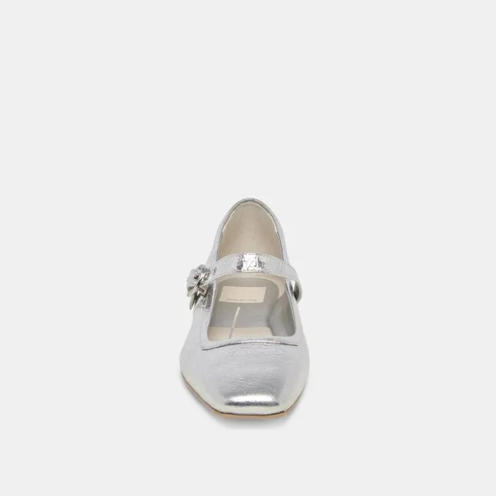 Dolce Vita Rodni Ballet Flats Silver Distressed Leather Women Flats and Loafers