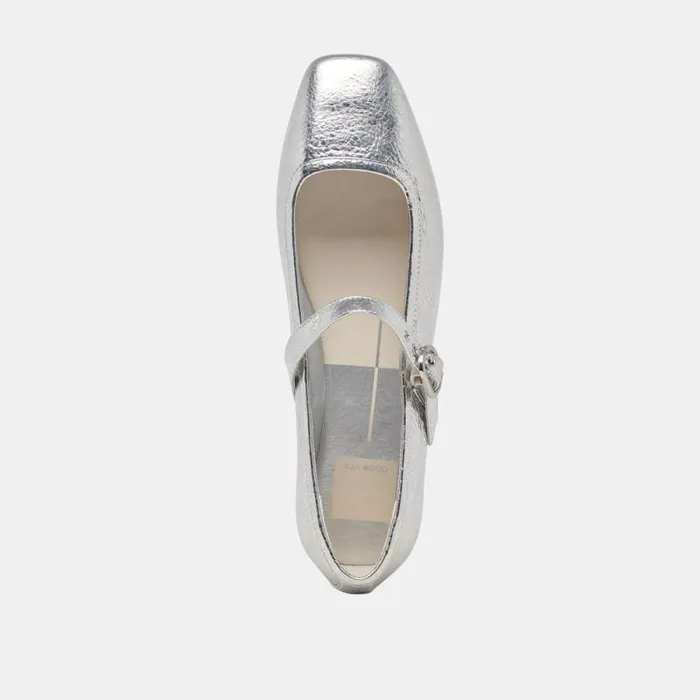 Dolce Vita Rodni Ballet Flats Silver Distressed Leather Women Flats and Loafers